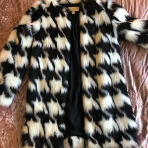 Michael Kors Houndstooth Faux Fur Coat